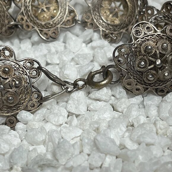 Vintage Ornate Silver-Tone Filigree Link Bracelet - Picture 7 of 7